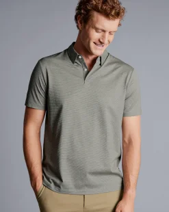 Shirt Sale|Polos<Charles Tyrwhitt Birdseye Stripe Jacquard Polo - Light Grey