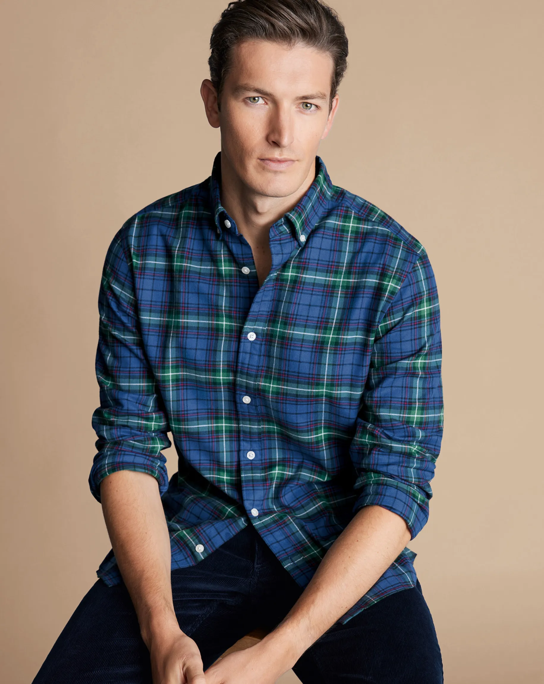 Shirt Sale|Casual Shirts<Charles Tyrwhitt Brushed Flannel Multi Check Shirt - Green Green Multicoloured
