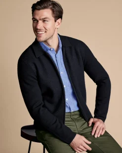 Blue Sweaters|Polo Neck Sweaters<Charles Tyrwhitt Brushed Wool & Milano Zip Through Jacket - Dark Navy