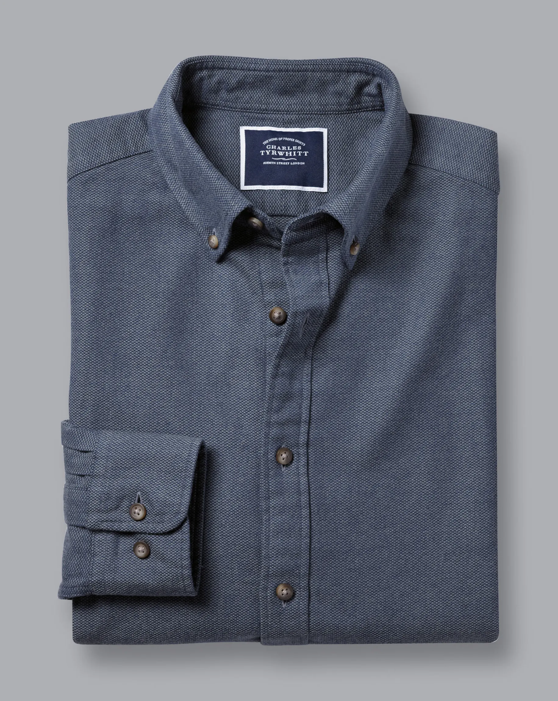 Shirt Sale|Casual Shirts<Charles Tyrwhitt Button-Down Collar Arrow Dobby Brushed Flannel Shirt - Steel Blue