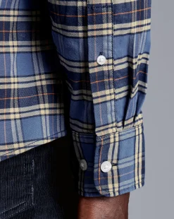 Casual Shirts|Check Shirts<Charles Tyrwhitt Button-Down Collar Brushed Washed Oxford Overcheck Shirt - Blue Indigo