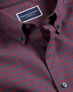 Casual Shirts|S<Charles Tyrwhitt Button-Down Collar Brushed Cotton Twill Check Shirt - Red