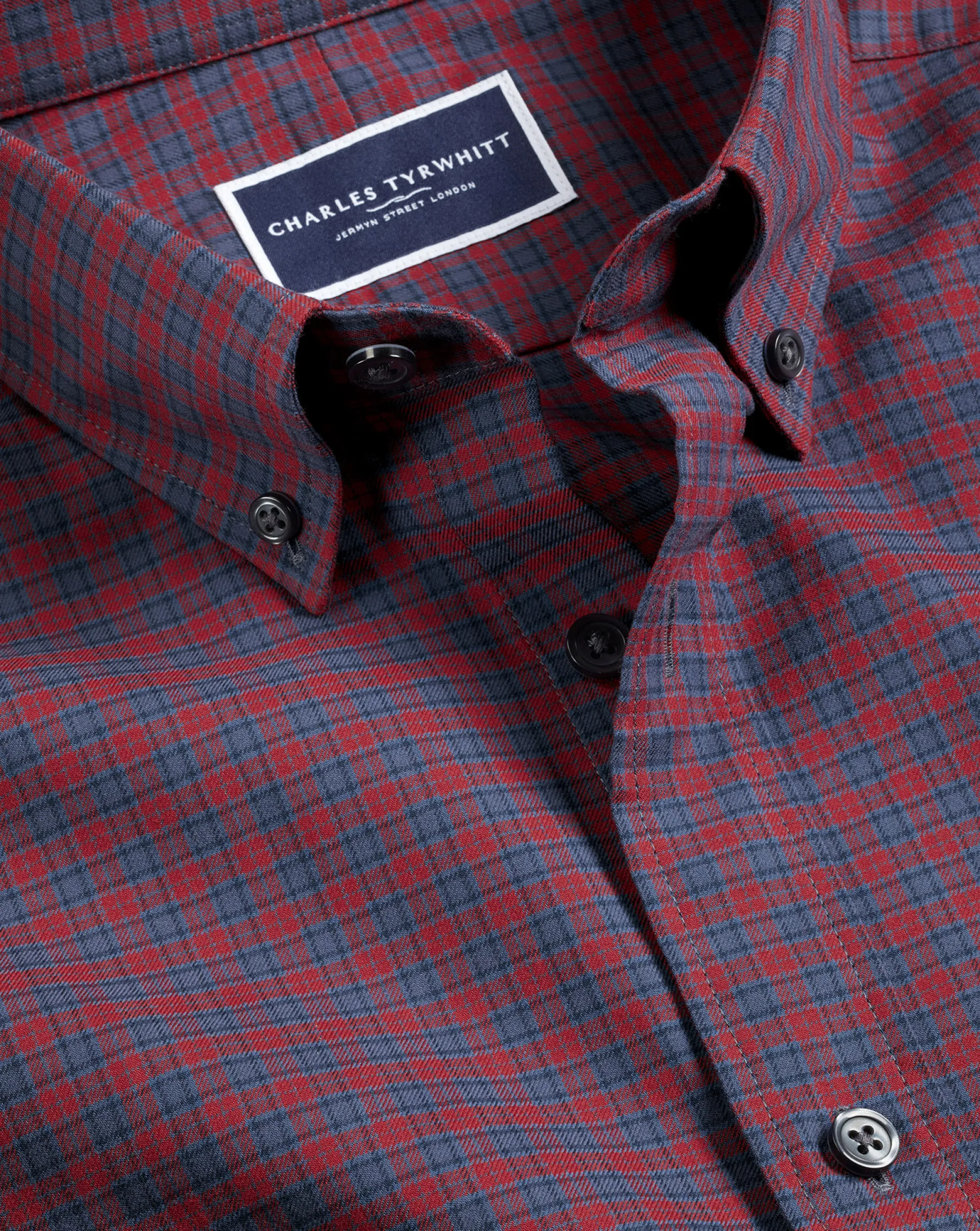 Casual Shirts|S<Charles Tyrwhitt Button-Down Collar Brushed Cotton Twill Check Shirt - Red