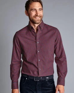 Casual Shirts|S<Charles Tyrwhitt Button-Down Collar Brushed Cotton Twill Check Shirt - Red