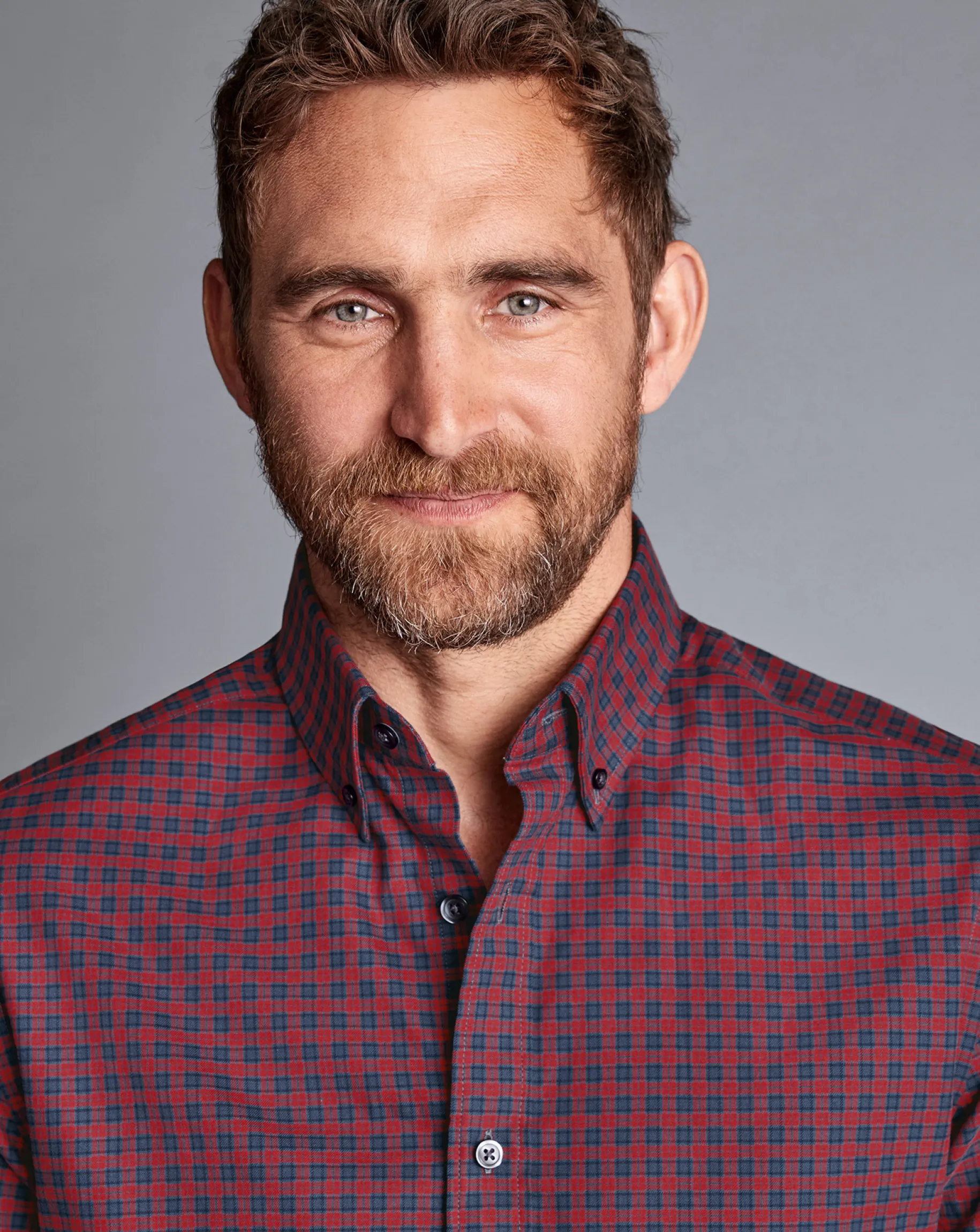Casual Shirts|S<Charles Tyrwhitt Button-Down Collar Brushed Cotton Twill Check Shirt - Red