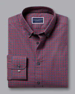 Casual Shirts|S<Charles Tyrwhitt Button-Down Collar Brushed Cotton Twill Check Shirt - Red