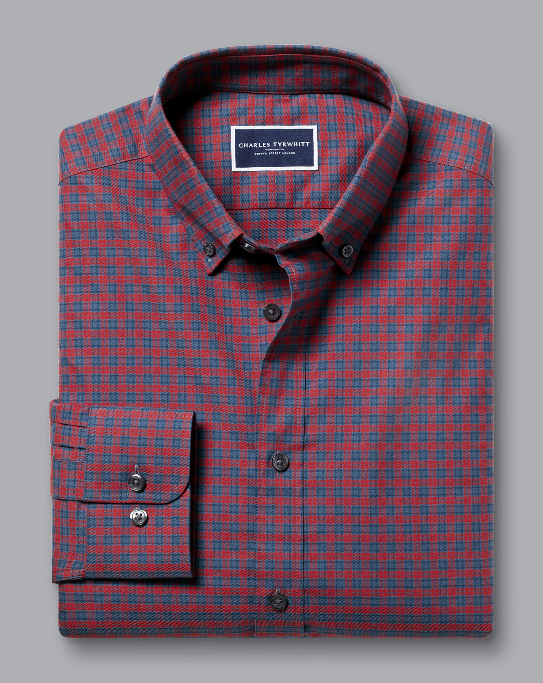 Casual Shirts|S<Charles Tyrwhitt Button-Down Collar Brushed Cotton Twill Check Shirt - Red
