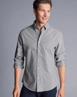 Shirt Sale|Casual Shirts<Charles Tyrwhitt Button-Down Collar Brushed Cotton Twill Shirt - Light Grey Charcoal