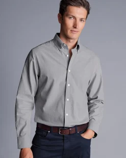 Shirt Sale|Casual Shirts<Charles Tyrwhitt Button-Down Collar Brushed Cotton Twill Shirt - Light Grey Charcoal