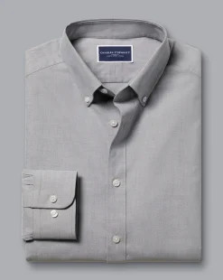 Shirt Sale|Casual Shirts<Charles Tyrwhitt Button-Down Collar Brushed Cotton Twill Shirt - Light Grey Charcoal