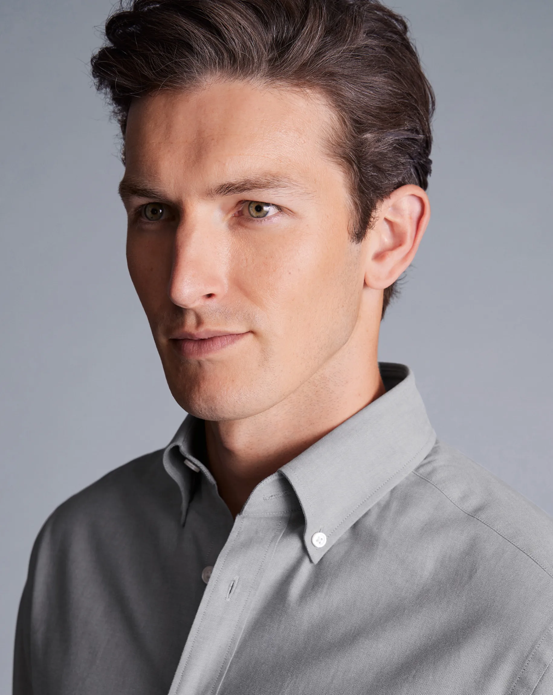 Shirt Sale|Casual Shirts<Charles Tyrwhitt Button-Down Collar Brushed Cotton Twill Shirt - Light Grey Charcoal