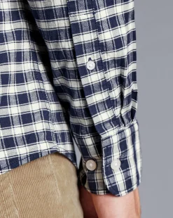 Casual Shirts|Check Shirts<Charles Tyrwhitt Button-Down Collar Brushed Washed Oxford Grid Check Shirt - Navy
