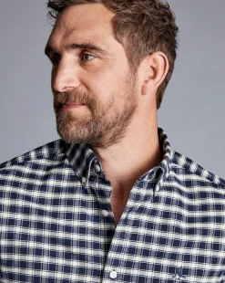 Casual Shirts|Check Shirts<Charles Tyrwhitt Button-Down Collar Brushed Washed Oxford Grid Check Shirt - Navy