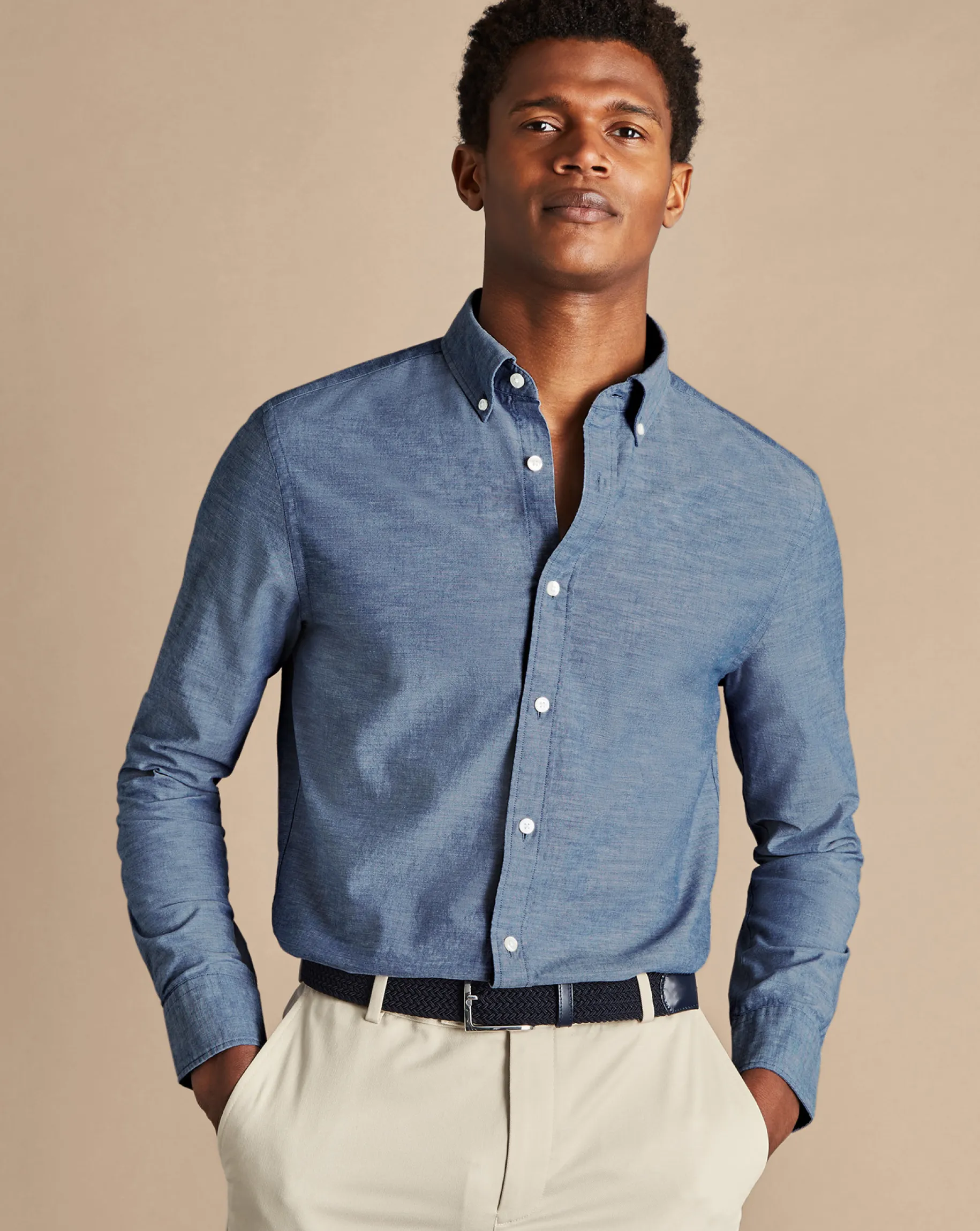 Casual Shirts|Blue Shirts<Charles Tyrwhitt Button-Down Collar Chambray Shirt - Indigo Blue