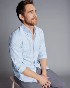 Shirt Sale|Dress Shirts<Charles Tyrwhitt Button-Down Collar Check Non-Iron Stretch Oxford Shirt - Cornflower Blue