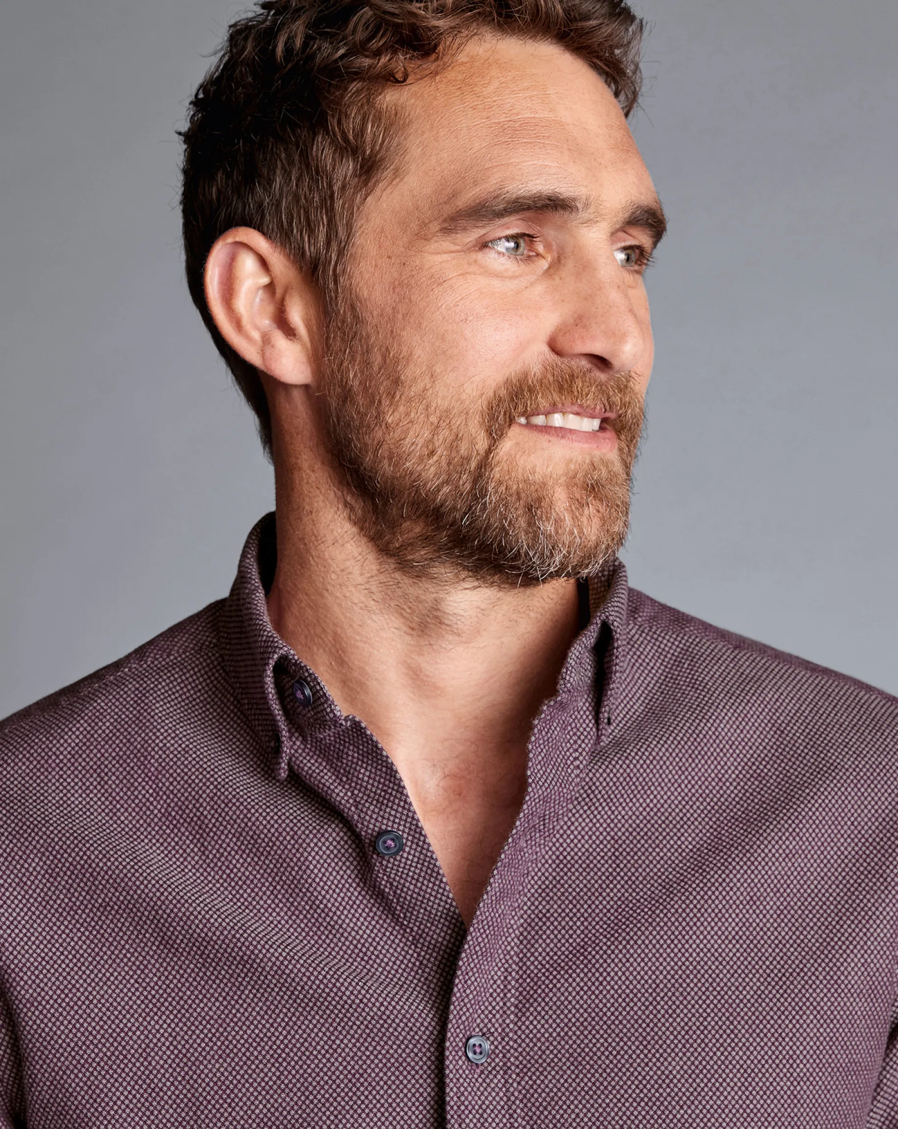 Casual Shirts|Flannel Shirts<Charles Tyrwhitt Button-Down Collar Dobby Flannel Shirt - Blackberry Purple