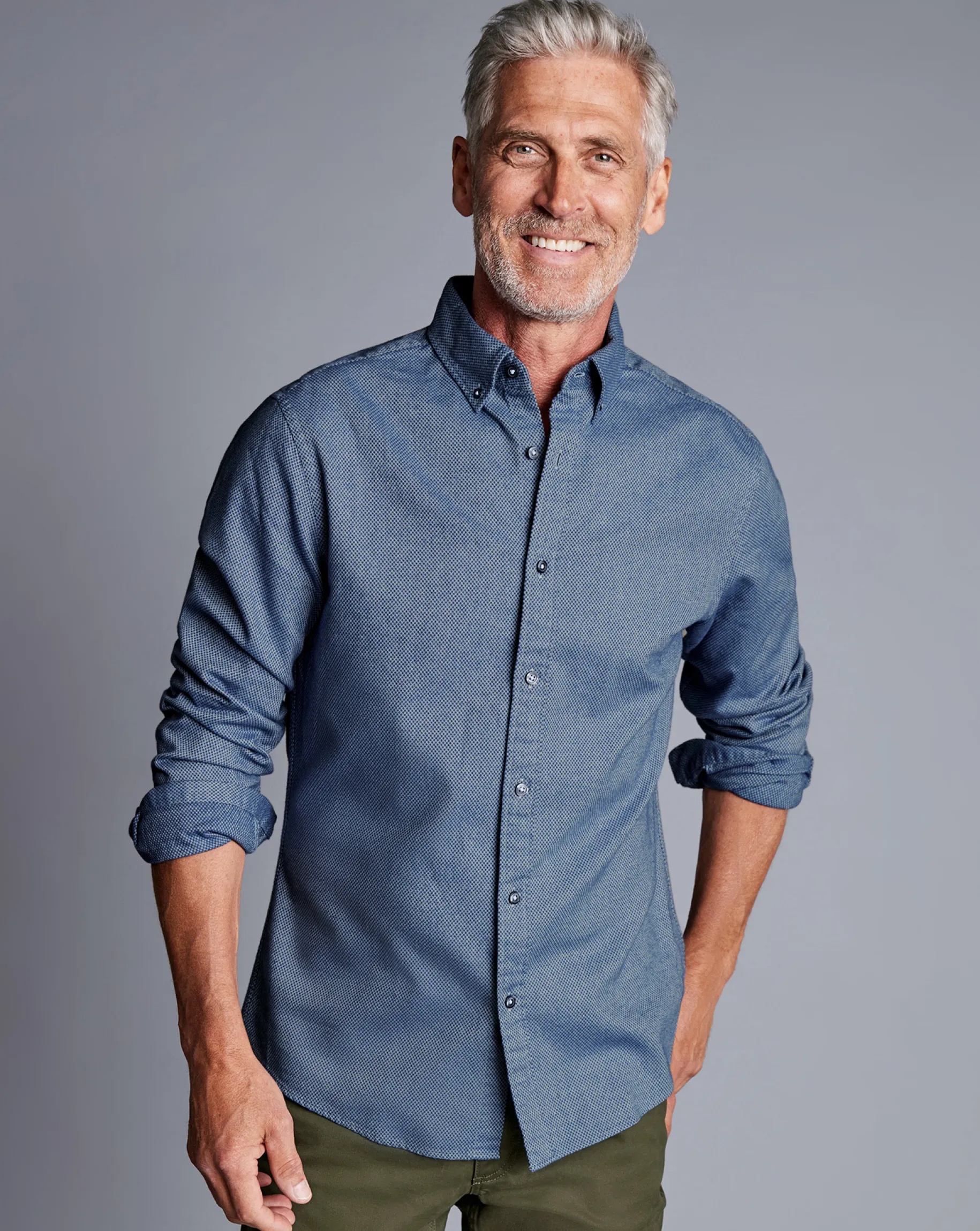 Casual Shirts|Blue Shirts<Charles Tyrwhitt Button-Down Collar Dobby Flannel Shirt - Blue Indigo