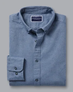 Casual Shirts|Blue Shirts<Charles Tyrwhitt Button-Down Collar Dobby Flannel Shirt - Blue Indigo