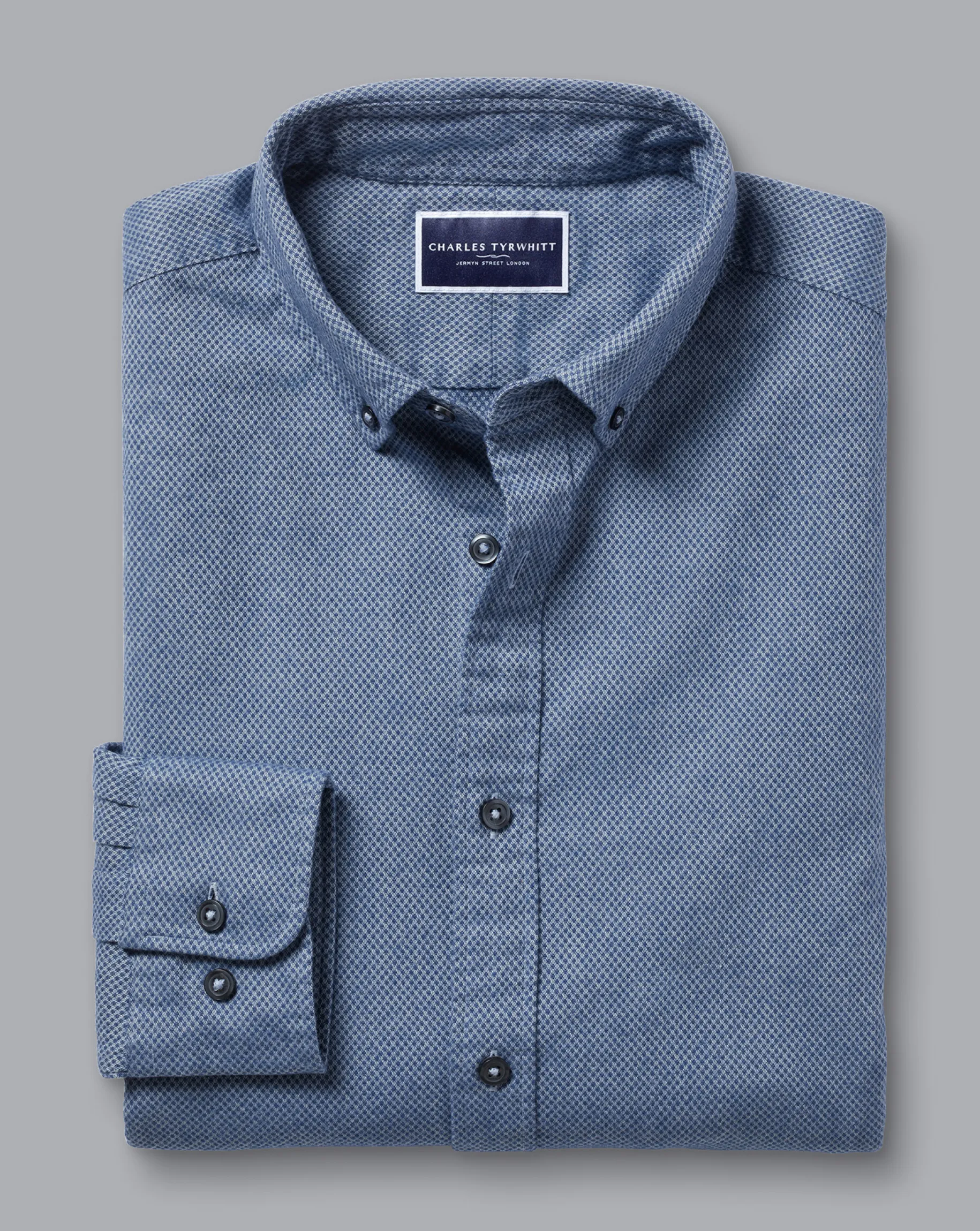 Casual Shirts|Blue Shirts<Charles Tyrwhitt Button-Down Collar Dobby Flannel Shirt - Blue Indigo