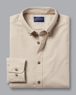 Casual Shirts|Flannel Shirts<Charles Tyrwhitt Button-Down Collar Dobby Flannel Shirt - Oatmeal