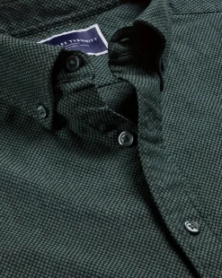 Casual Shirts|Flannel Shirts<Charles Tyrwhitt Button-Down Collar Dobby Flannel Shirt - Dark Green