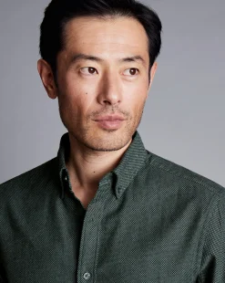 Casual Shirts|Flannel Shirts<Charles Tyrwhitt Button-Down Collar Dobby Flannel Shirt - Dark Green