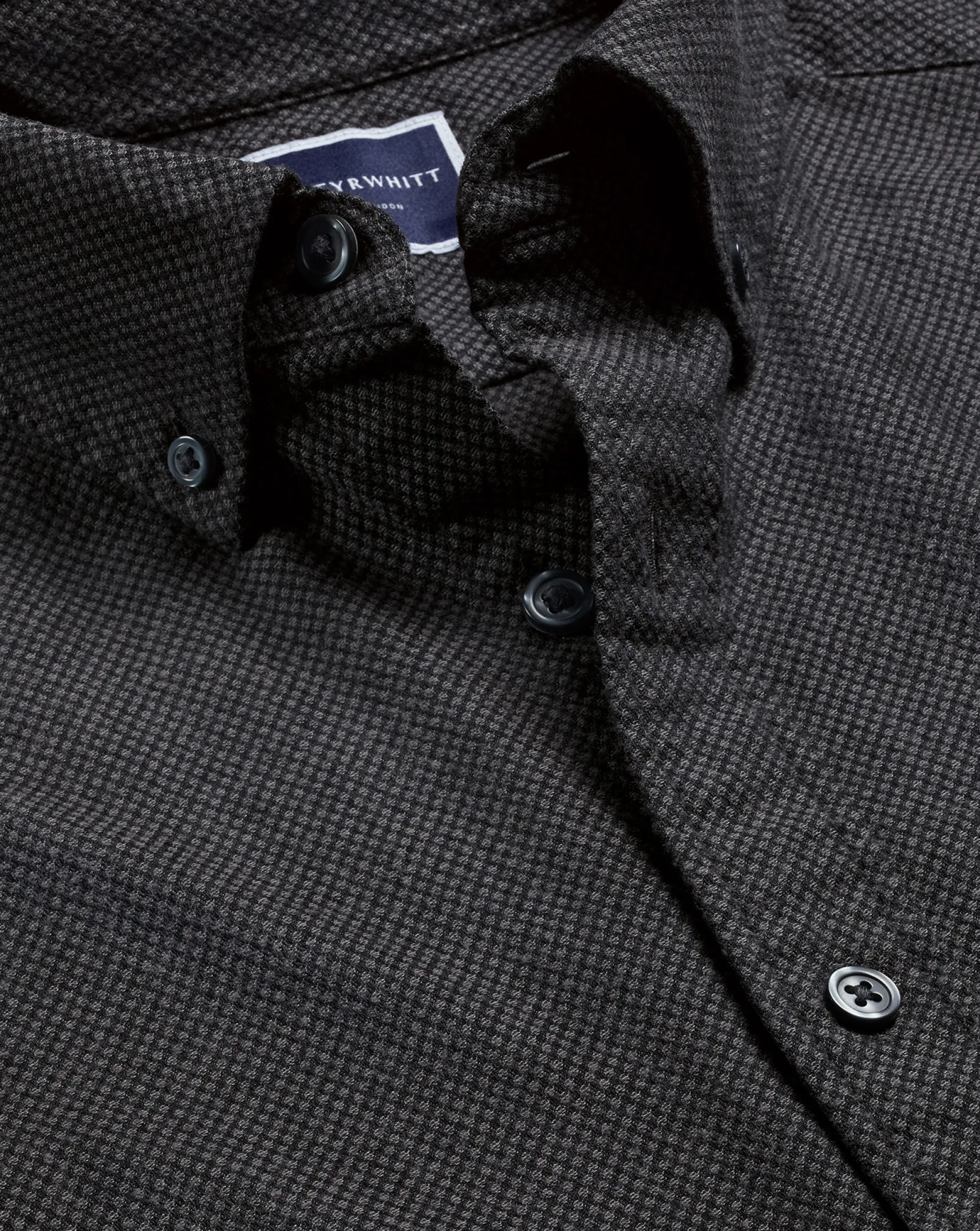 Flannel Shirts|Casual Shirts<Charles Tyrwhitt Button-Down Collar Dobby Flannel Shirt - Grey Charcoal