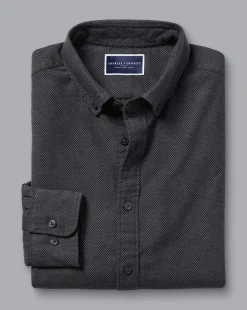 Flannel Shirts|Casual Shirts<Charles Tyrwhitt Button-Down Collar Dobby Flannel Shirt - Grey Charcoal