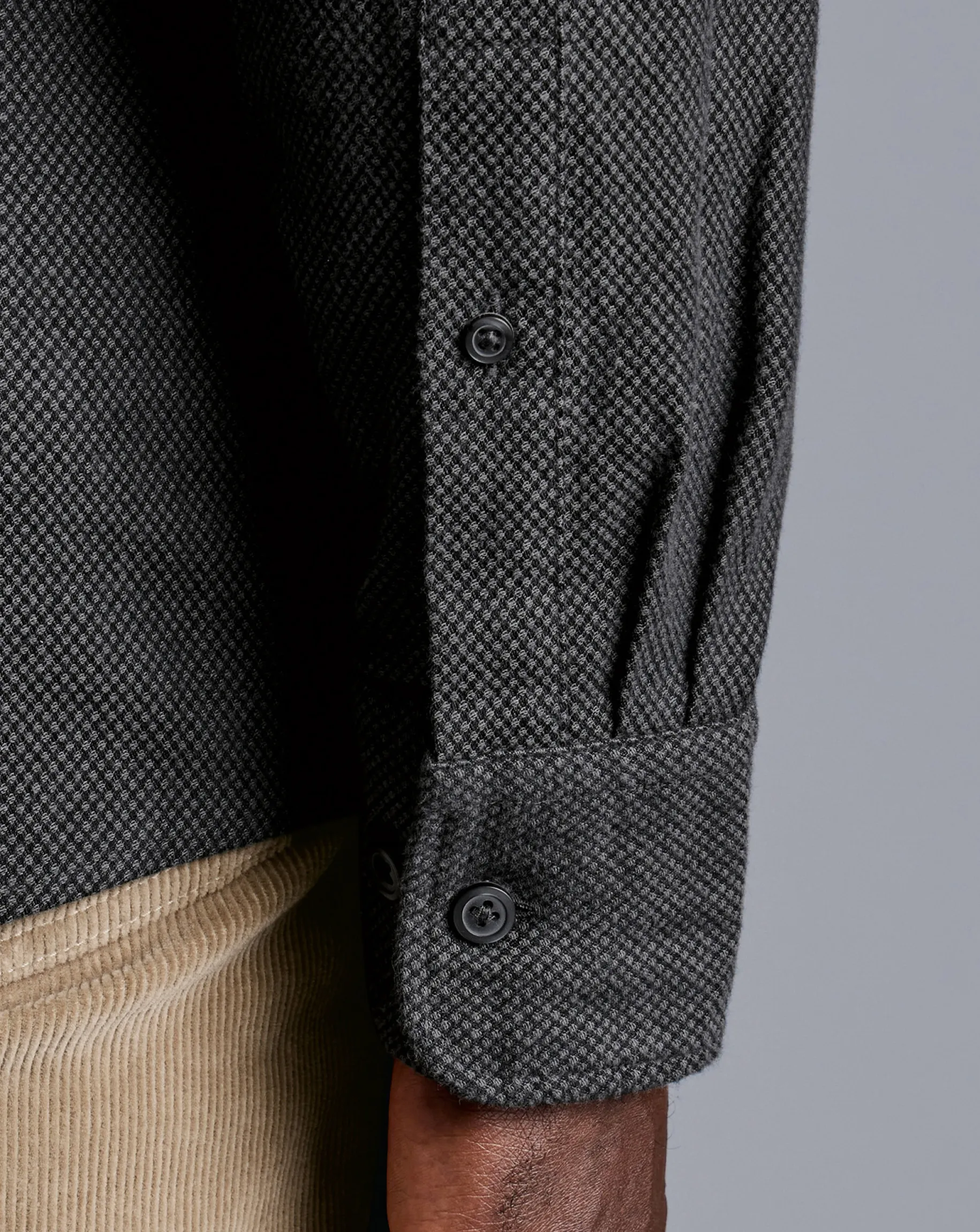 Flannel Shirts|Casual Shirts<Charles Tyrwhitt Button-Down Collar Dobby Flannel Shirt - Grey Charcoal