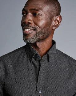 Flannel Shirts|Casual Shirts<Charles Tyrwhitt Button-Down Collar Dobby Flannel Shirt - Grey Charcoal