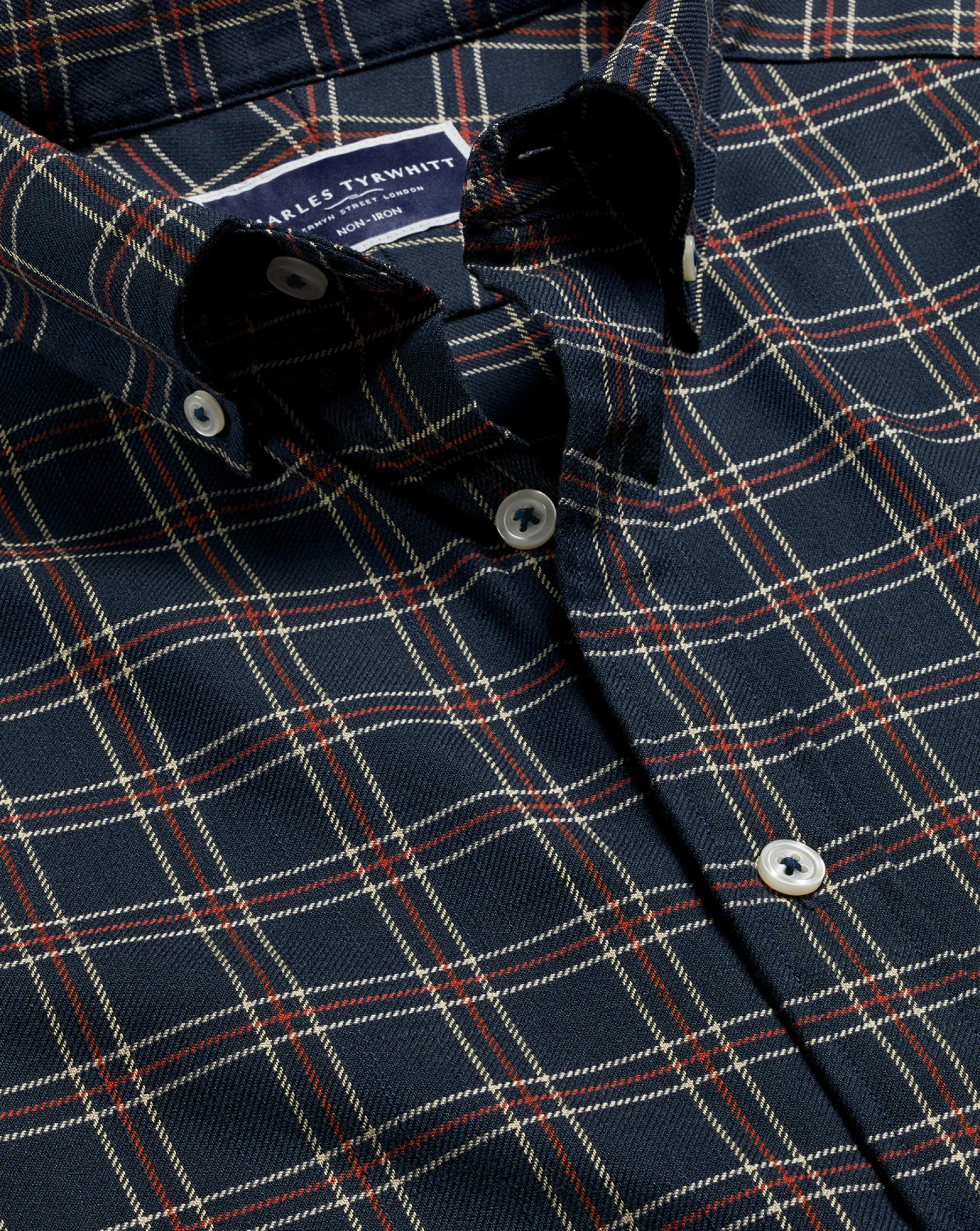 Shirt Sale|Casual Shirts<Charles Tyrwhitt Button-Down Collar Non-Iron Twill Triple Windowpane Shirt - Burnt Orange