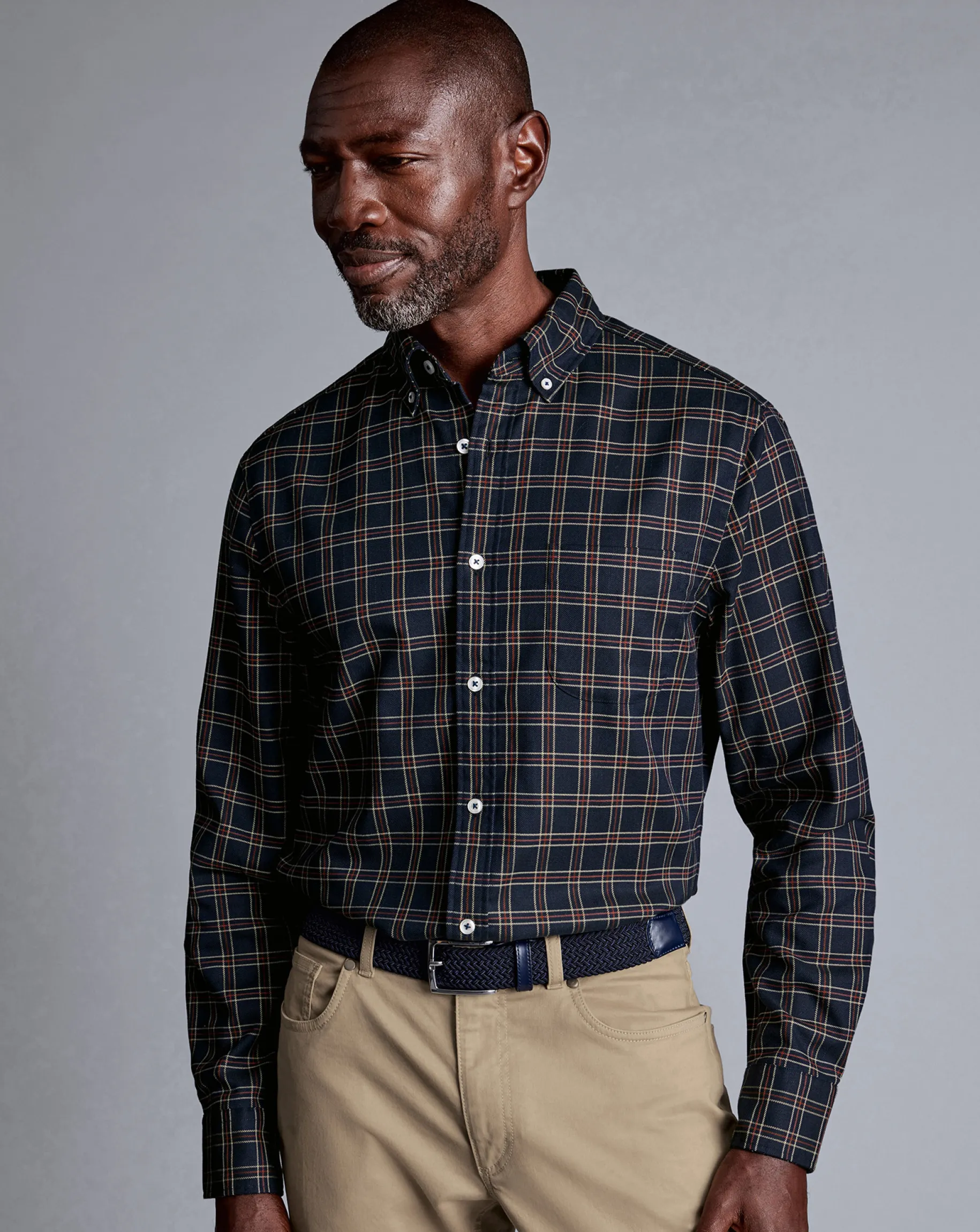 Shirt Sale|Casual Shirts<Charles Tyrwhitt Button-Down Collar Non-Iron Twill Triple Windowpane Shirt - Burnt Orange