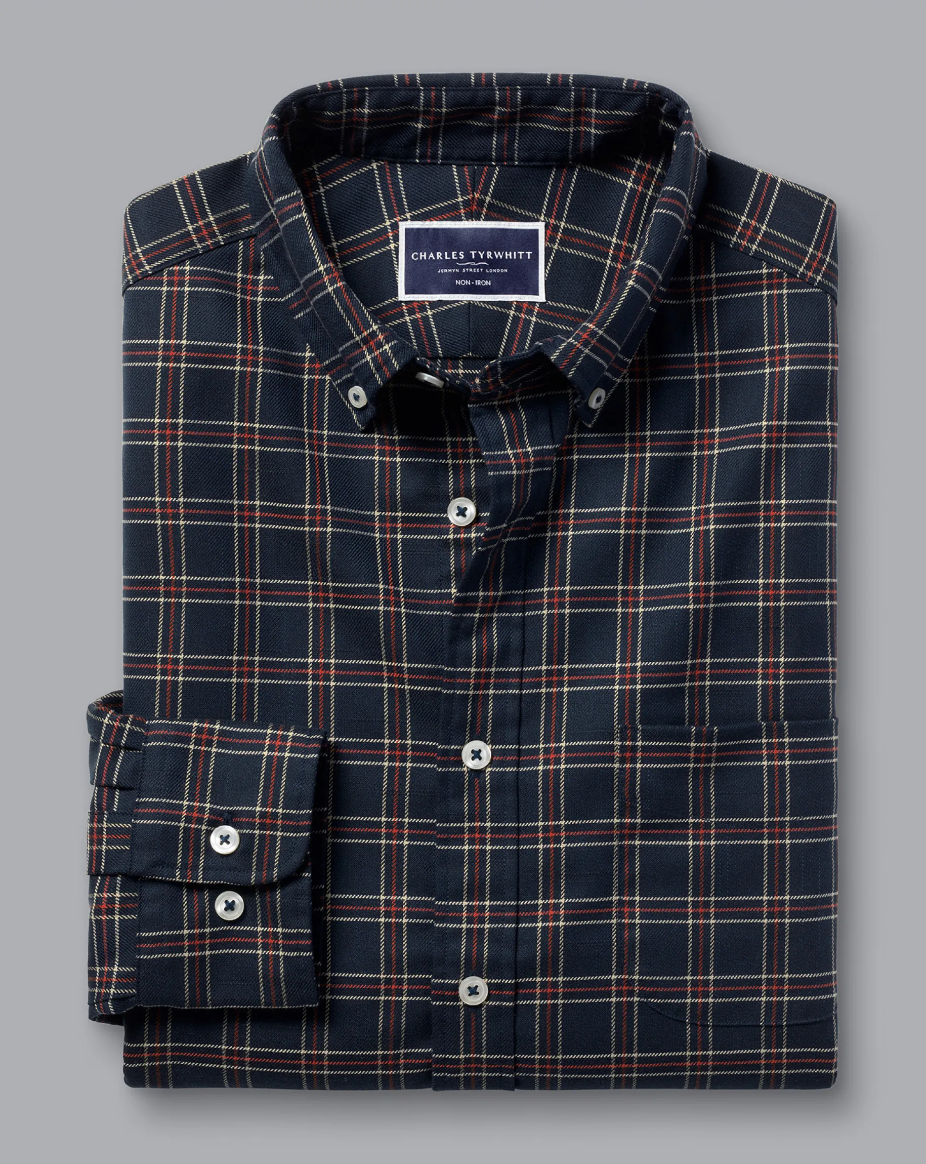 Shirt Sale|Casual Shirts<Charles Tyrwhitt Button-Down Collar Non-Iron Twill Triple Windowpane Shirt - Burnt Orange
