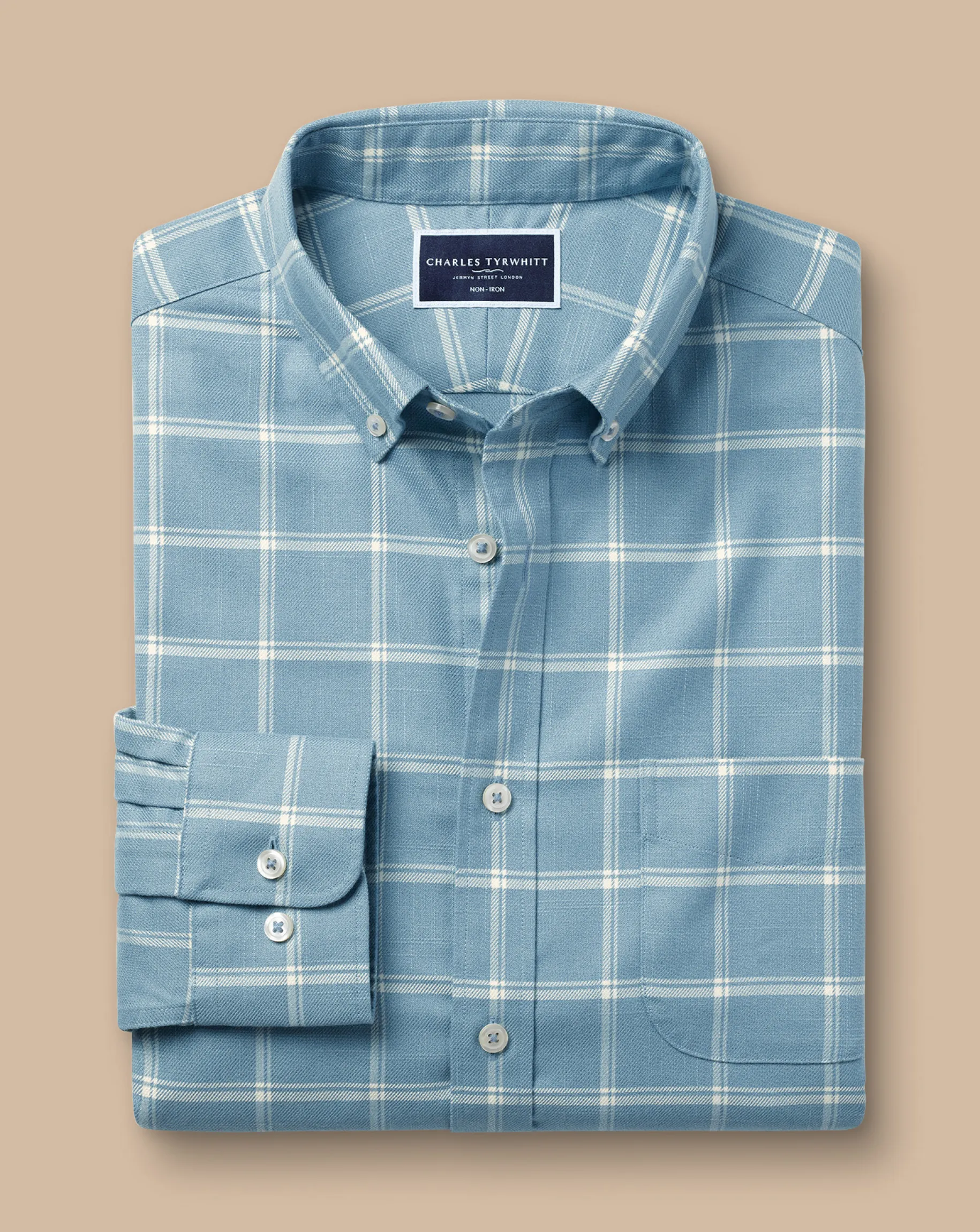 Casual Shirts|Check Shirts<Charles Tyrwhitt Button-Down Collar Non-Iron Twill Windowpane Check Shirt - Mid Blue