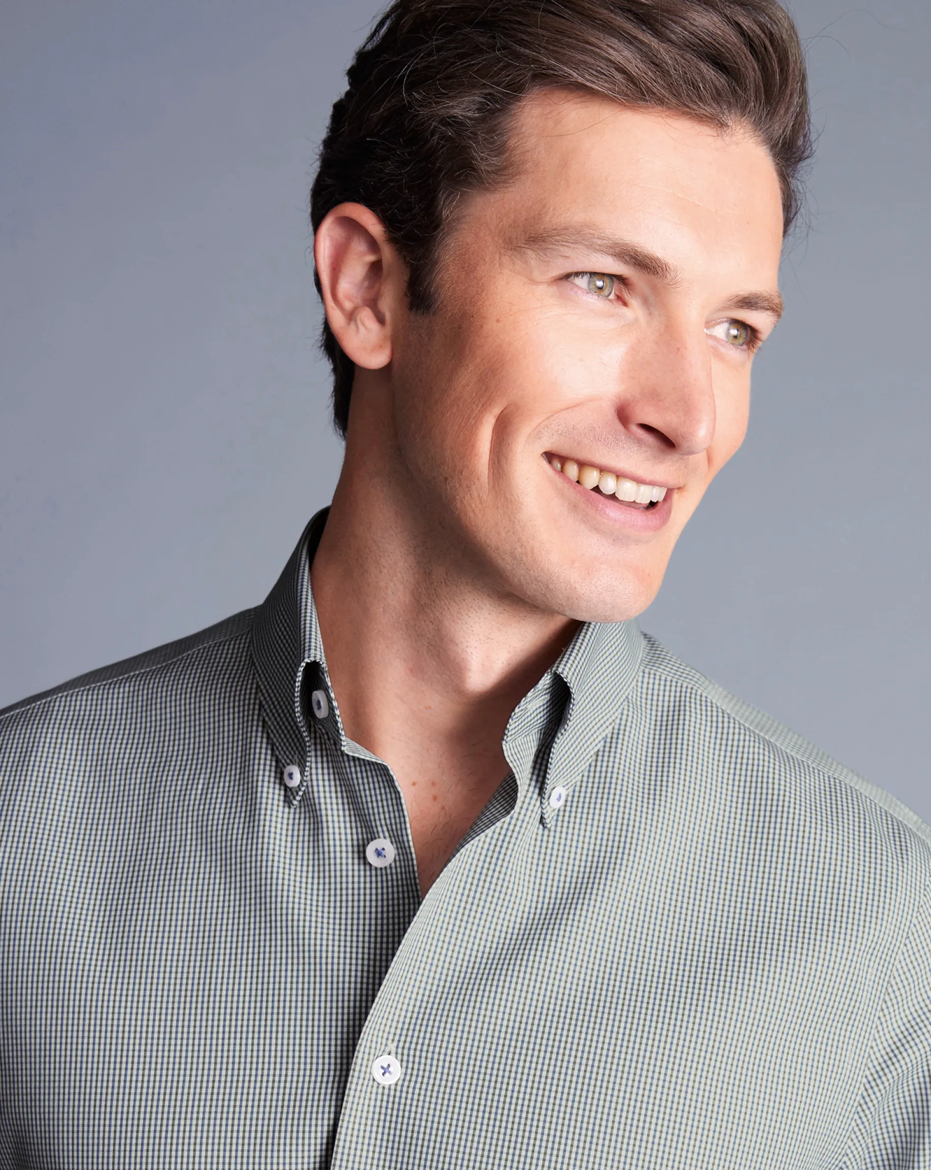 Shirt Sale|Dress Shirts<Charles Tyrwhitt Button-Down Collar Non-Iron Gingham Check Shirt - Green Olive