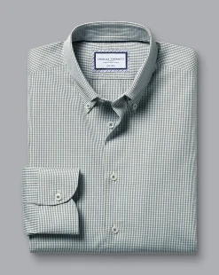 Shirt Sale|Dress Shirts<Charles Tyrwhitt Button-Down Collar Non-Iron Gingham Check Shirt - Green Olive