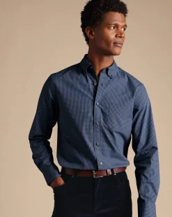 Business Casual Shirts|Casual Shirts<Charles Tyrwhitt Button-Down Collar Non-Iron Stretch Poplin Mini Gingham Shirt - Blue Indigo