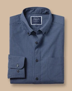 Business Casual Shirts|Casual Shirts<Charles Tyrwhitt Button-Down Collar Non-Iron Stretch Poplin Mini Gingham Shirt - Blue Indigo