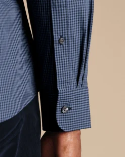 Business Casual Shirts|Casual Shirts<Charles Tyrwhitt Button-Down Collar Non-Iron Stretch Poplin Mini Gingham Shirt - Blue Indigo