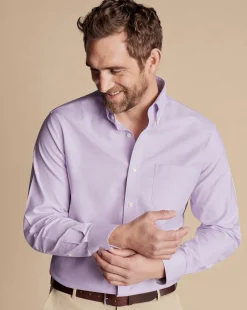 Business Casual Shirts|Casual Shirts<Charles Tyrwhitt Button-Down Collar Non-Iron Stretch Oxford Shirt - Lavender Purple