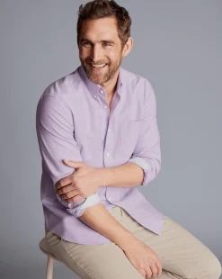 Business Casual Shirts|Casual Shirts<Charles Tyrwhitt Button-Down Collar Non-Iron Stretch Oxford Shirt - Lavender Purple