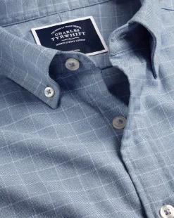 Shirt Sale|Casual Shirts<Charles Tyrwhitt Button-Down Collar Non-Iron Twill Windowpane Check Shirt - Steel Blue