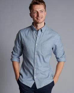Shirt Sale|Casual Shirts<Charles Tyrwhitt Button-Down Collar Non-Iron Twill Windowpane Check Shirt - Steel Blue