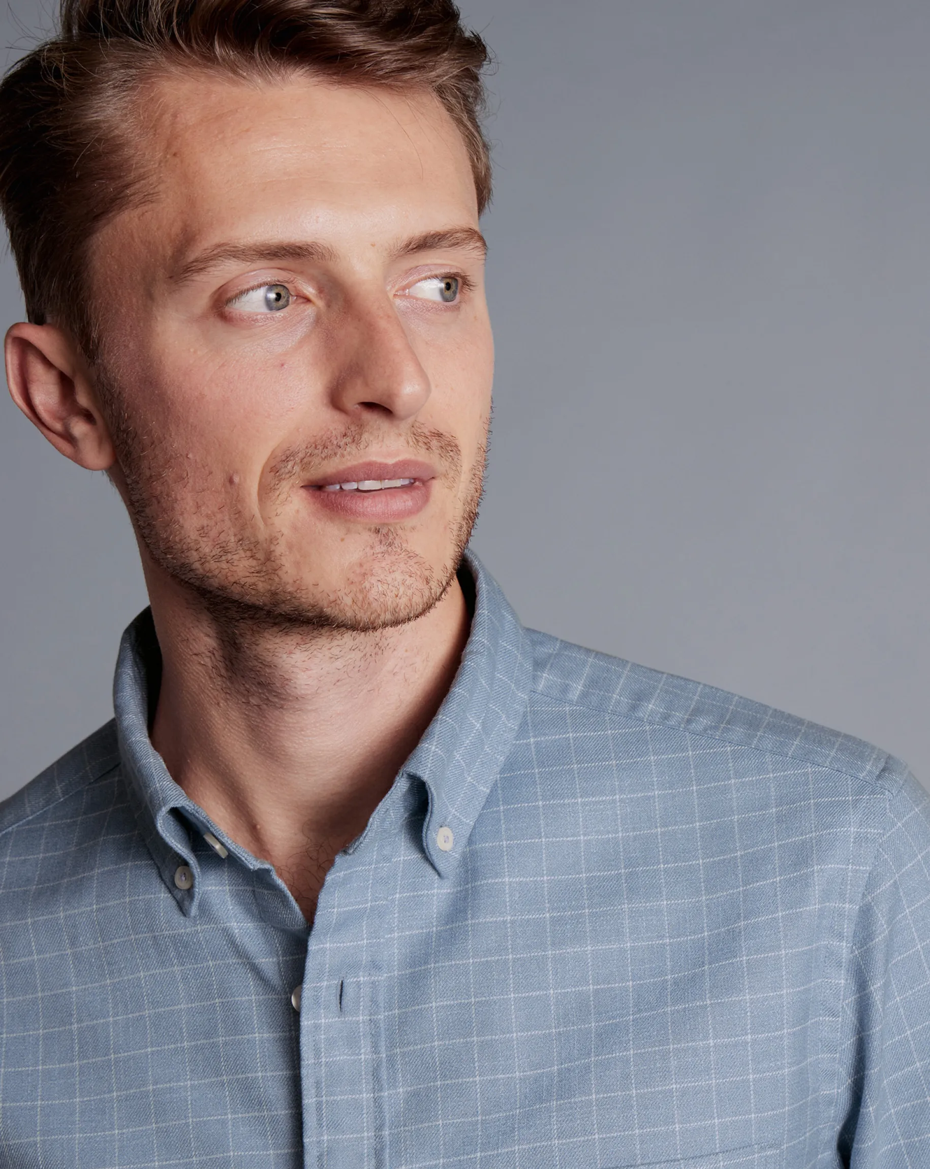 Shirt Sale|Casual Shirts<Charles Tyrwhitt Button-Down Collar Non-Iron Twill Windowpane Check Shirt - Steel Blue
