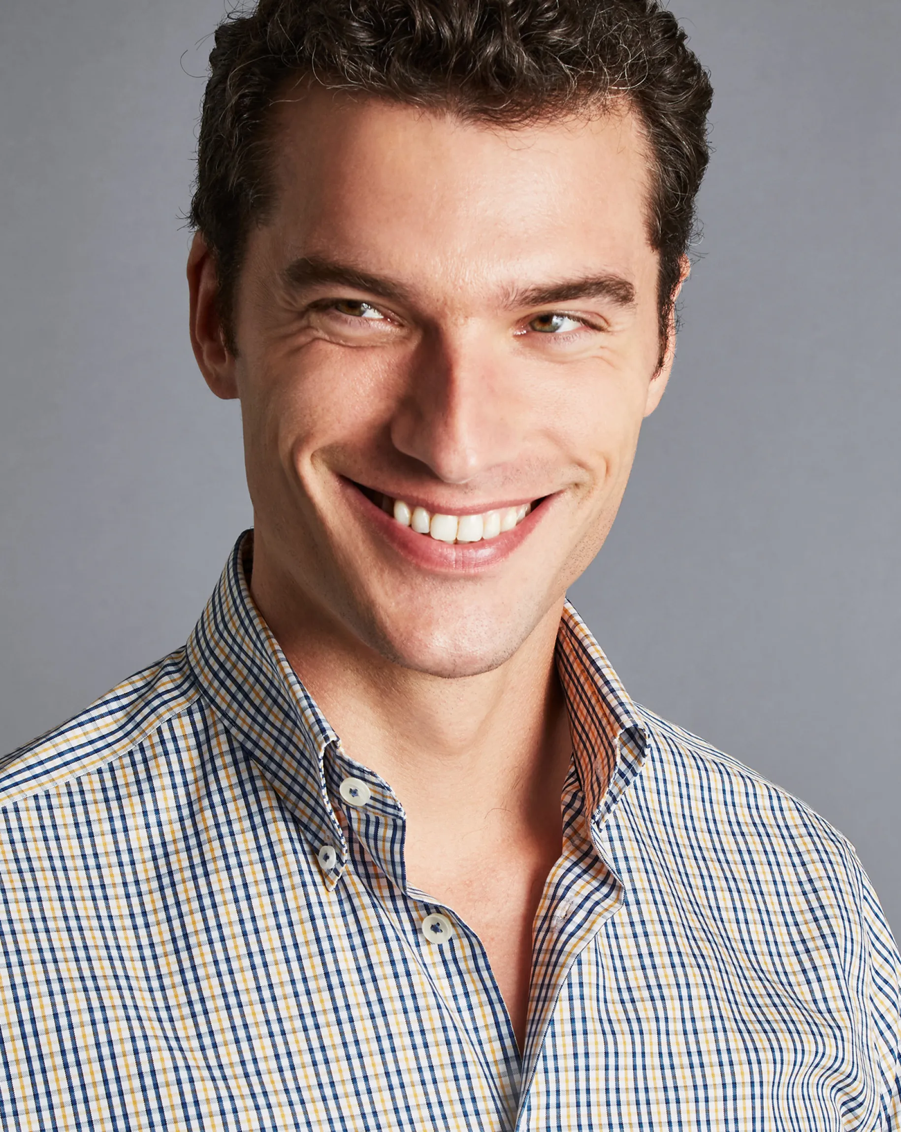 Shirt Sale|Dress Shirts<Charles Tyrwhitt Button-Down Collar Non-Iron Oxford Multi Check Shirt - Mustard Yellow
