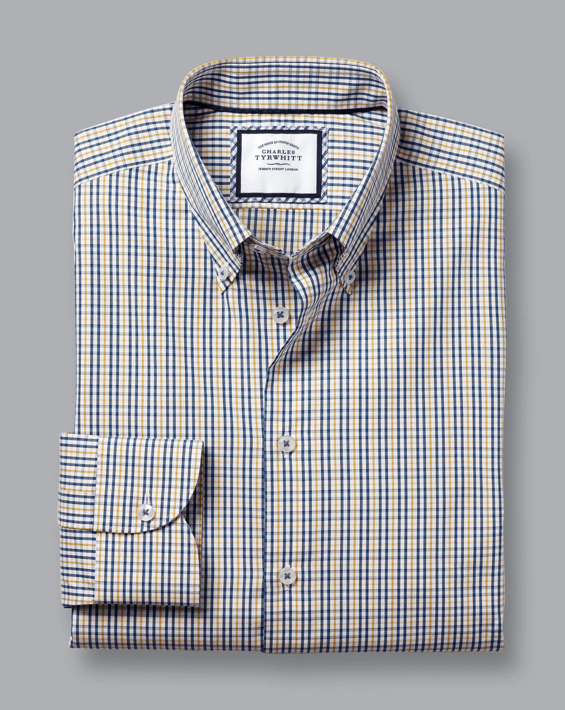 Shirt Sale|Dress Shirts<Charles Tyrwhitt Button-Down Collar Non-Iron Oxford Multi Check Shirt - Mustard Yellow