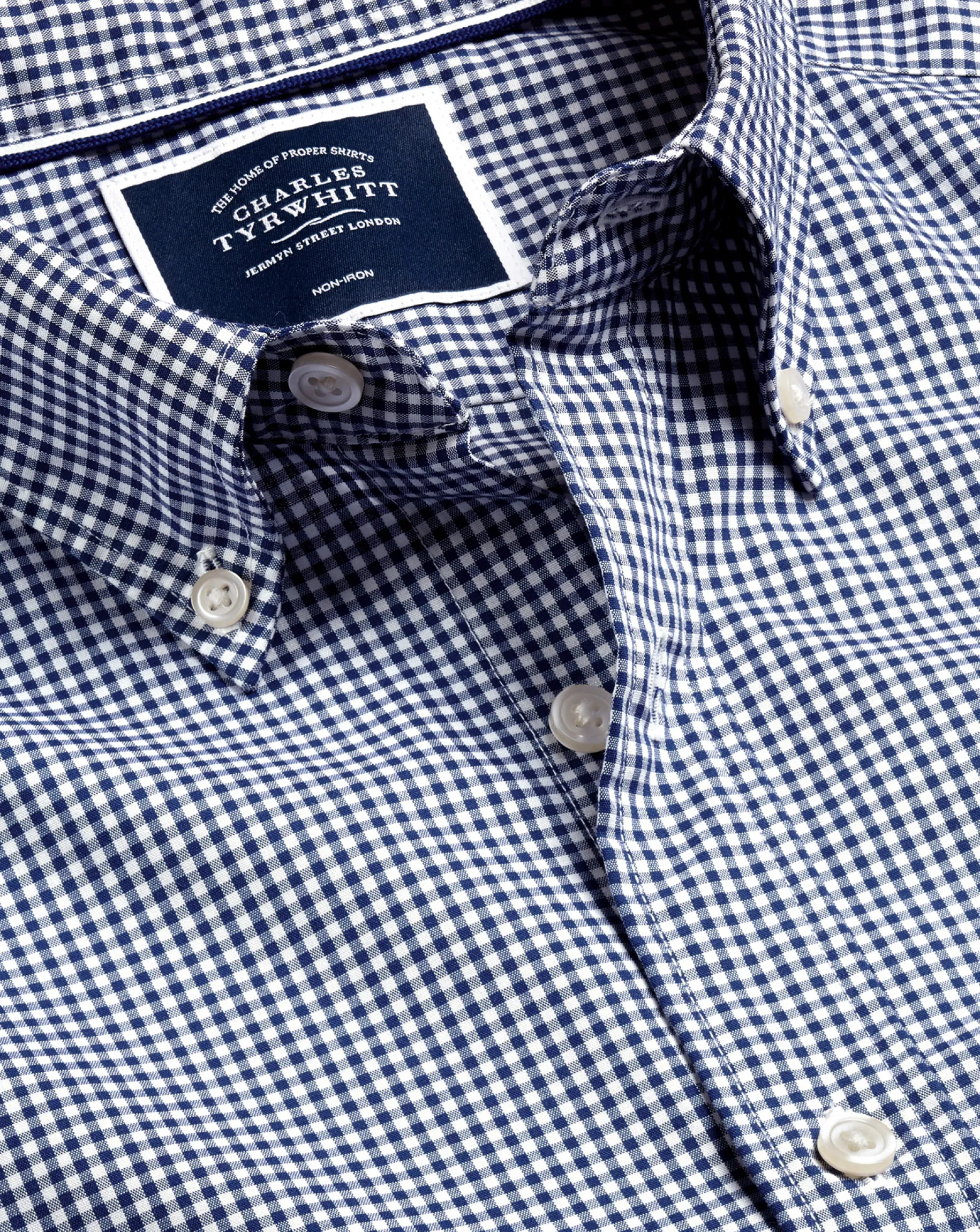 Shirt Sale|Casual Shirts<Charles Tyrwhitt Button-Down Collar Non-Iron Stretch Poplin Mini Gingham Shirt - French Blue