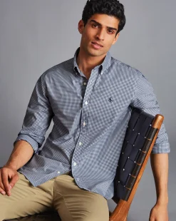 Shirt Sale|Casual Shirts<Charles Tyrwhitt Button-Down Collar Non-Iron Stretch Poplin Mini Gingham Shirt - French Blue
