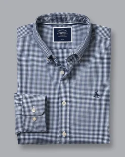 Shirt Sale|Casual Shirts<Charles Tyrwhitt Button-Down Collar Non-Iron Stretch Poplin Mini Gingham Shirt - French Blue