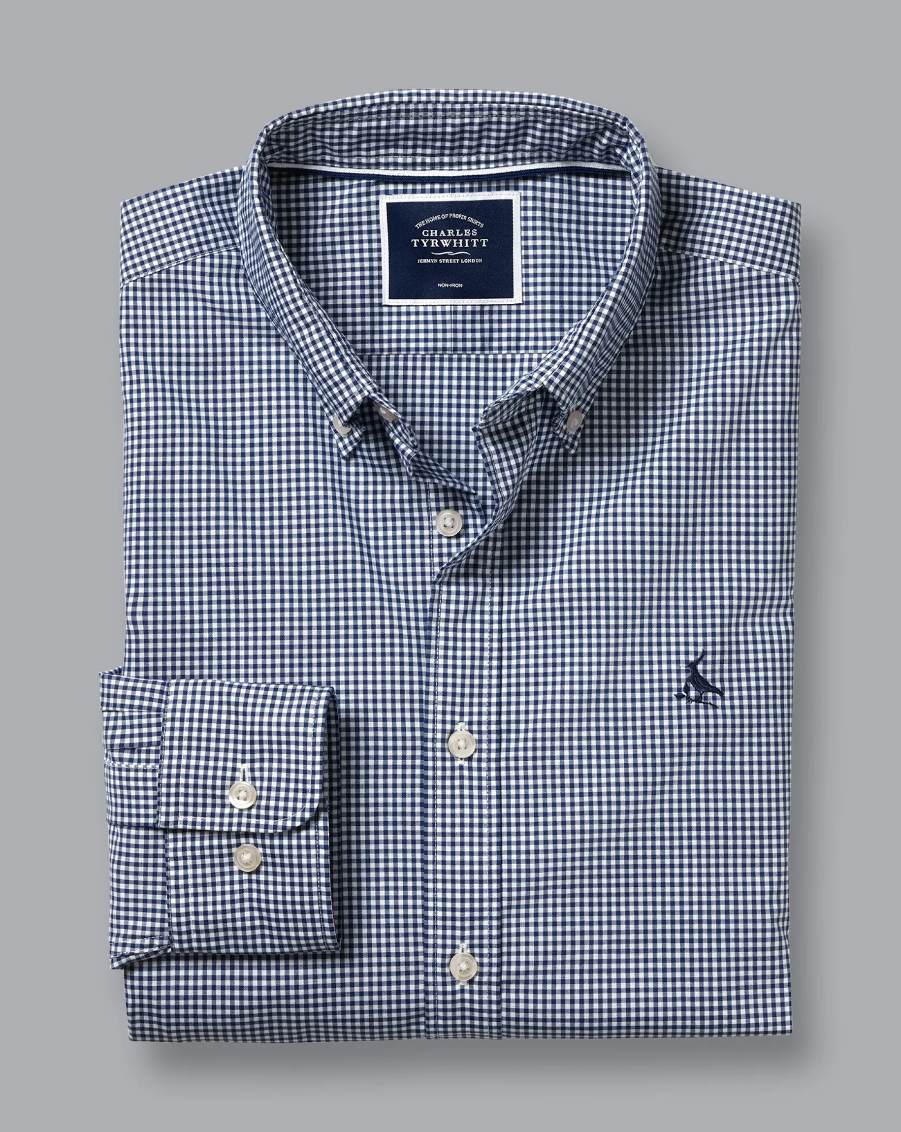 Shirt Sale|Casual Shirts<Charles Tyrwhitt Button-Down Collar Non-Iron Stretch Poplin Mini Gingham Shirt - French Blue